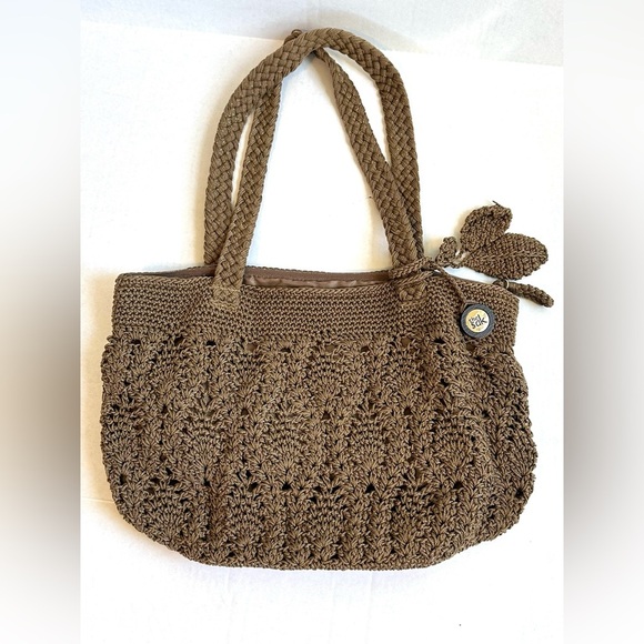 The Sak Handbags - The Sak Brown/Gold Metallic Crochet Medium Boho Tote Bag Purse-Like New!